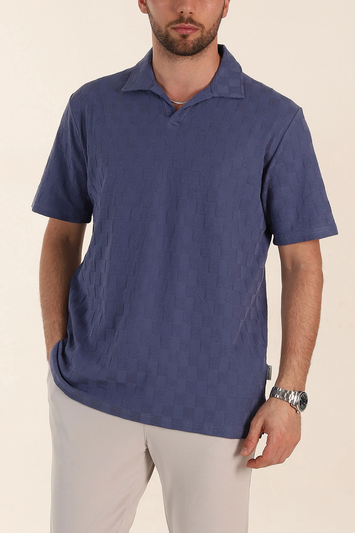İndigo Relaxed Fit Kare Dokulu Patlı Polo Yaka Erkek Tişört 358036