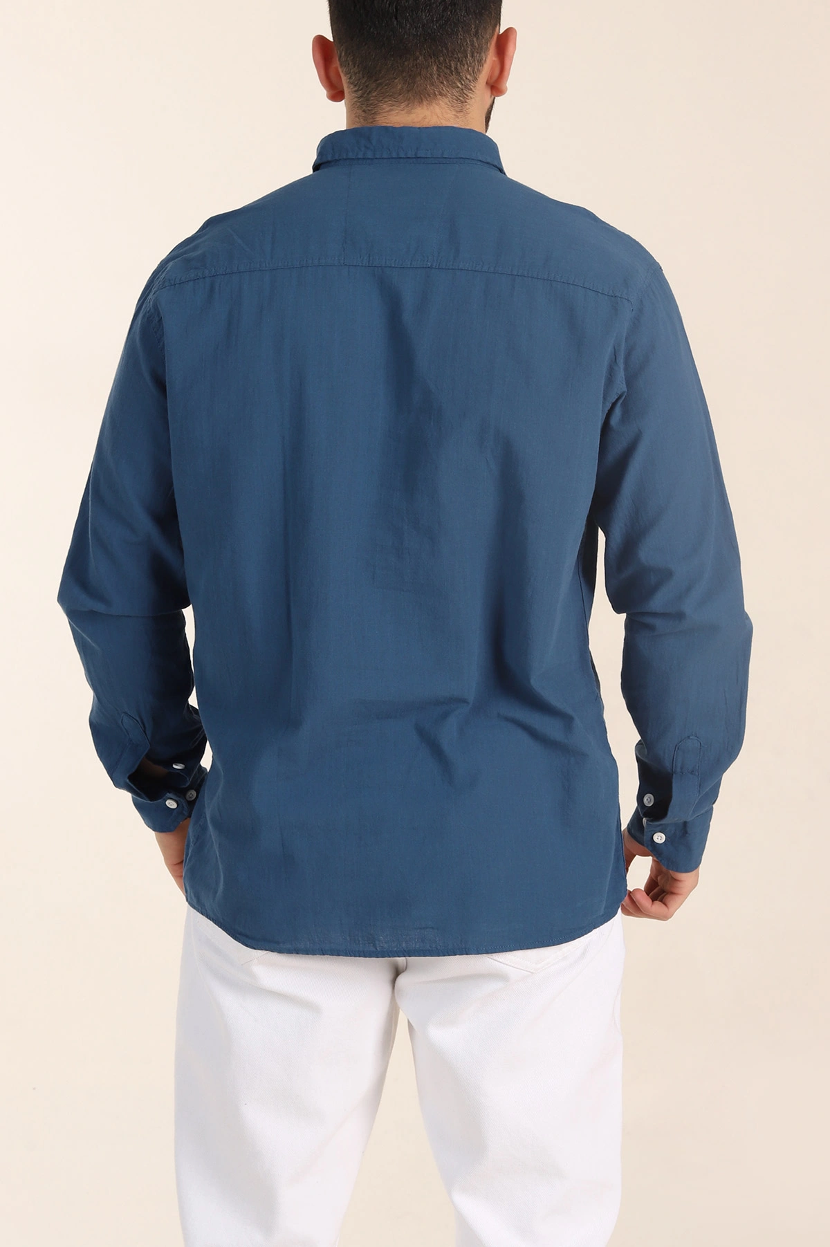 İndigo Relaxed Fit Keten Cep Detaylı Erkek Gömlek 356966