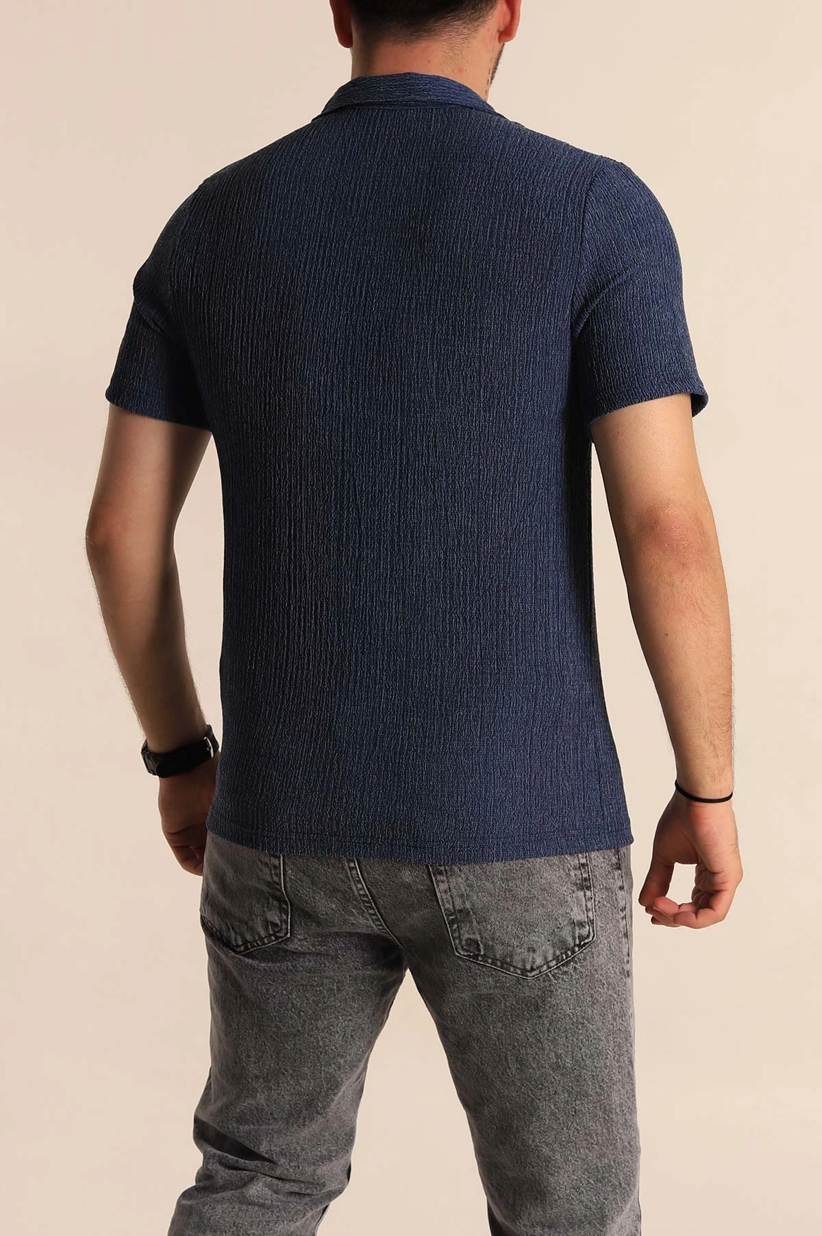 İndigo Relaxed Fit Melanjlı Fermuarlı Polo Yaka Erkek Tişört 267653