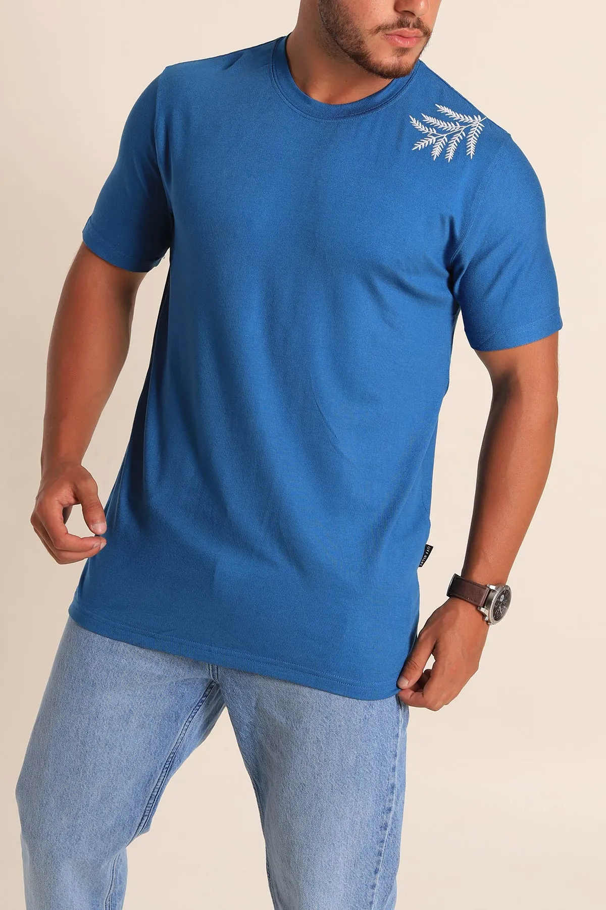 İndigo Relaxed Fit Nakış Detaylı Likralı Erkek Tişört 268516