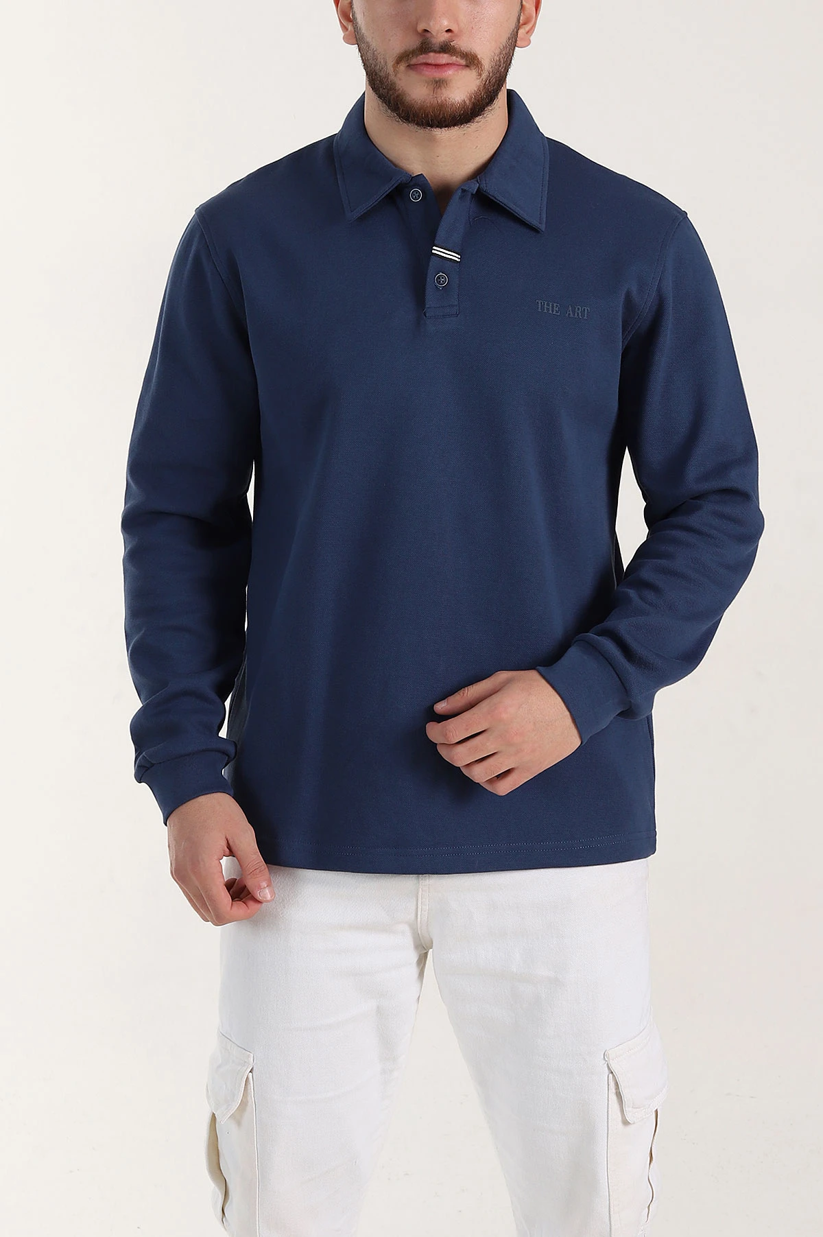 İndigo Relaxed Fit Pike Dokulu Düğmeli Polo Yaka Erkek Sweatshirt 400881