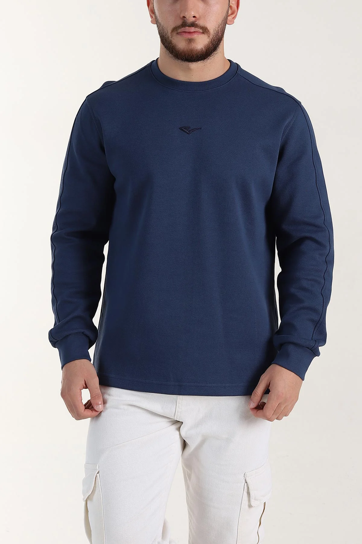 İndigo Relaxed Fit Pike Dokulu Nakış Detaylı Erkek Sweatshirt 400896