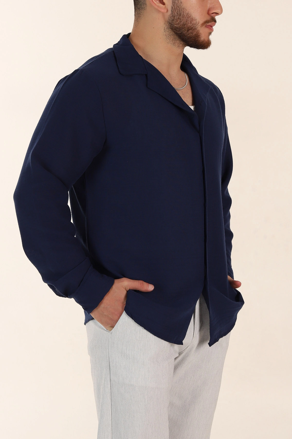 İndigo Relaxed Fit Uzun Kollu Apaş Yaka Erkek Gömlek 367434