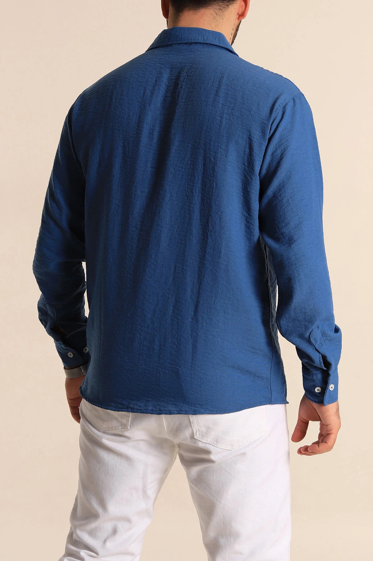 İndigo Relaxed Fit Uzun Kollu Keten Erkek Gömlek 275527