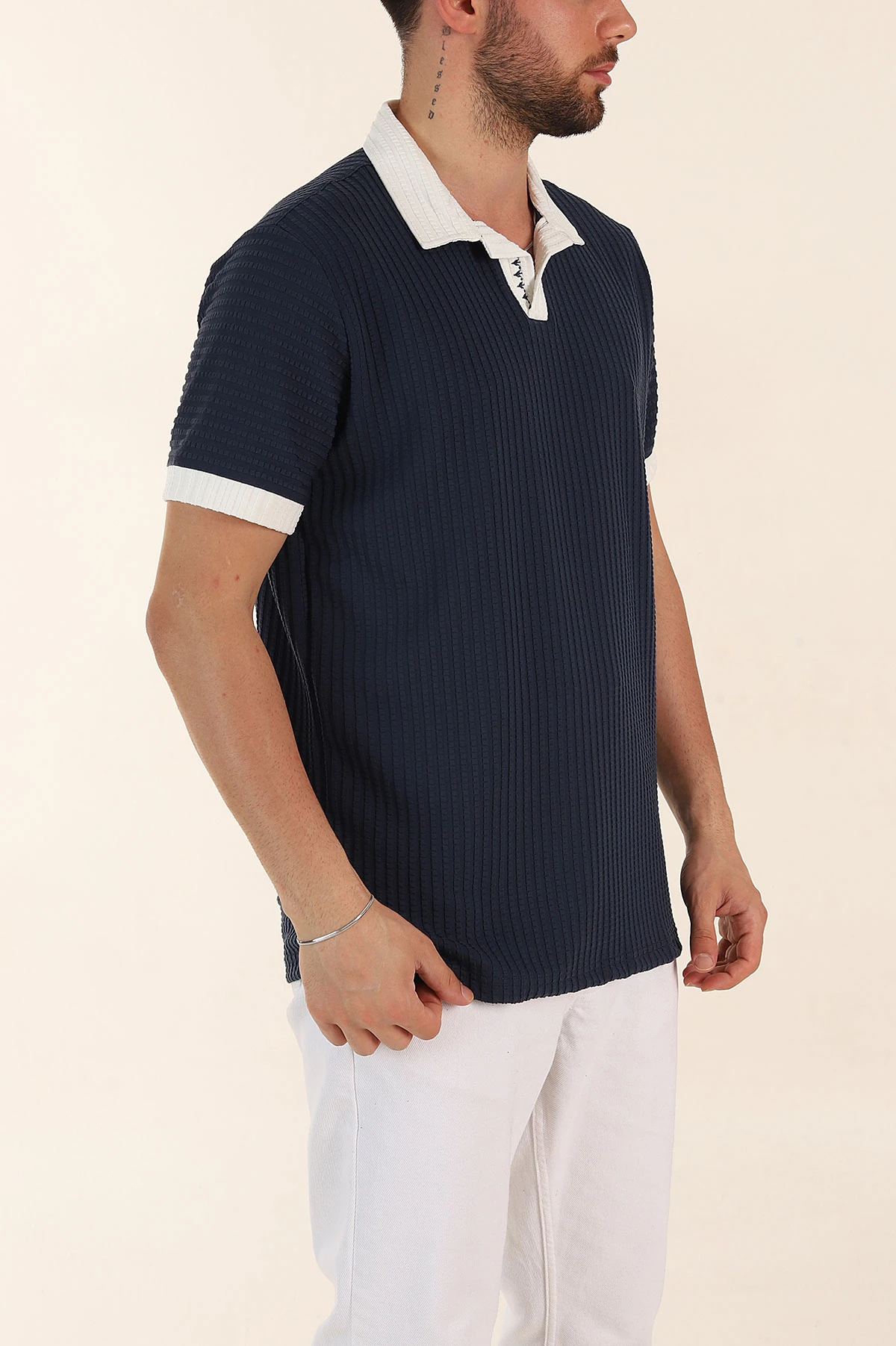 İndigo Relaxed Fit Waffle Dokulu Polo Yaka Erkek Tişört 370347