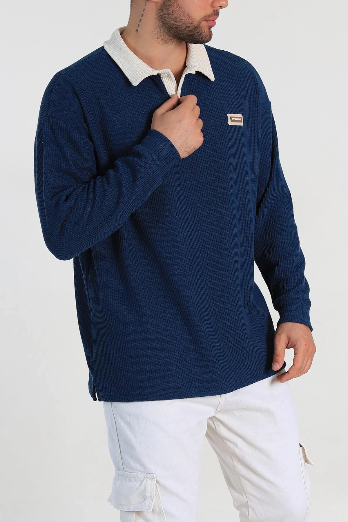 İndigo Releaxed Fit Petek Dokulu Polo Yaka Erkek Sweatshirt 315817