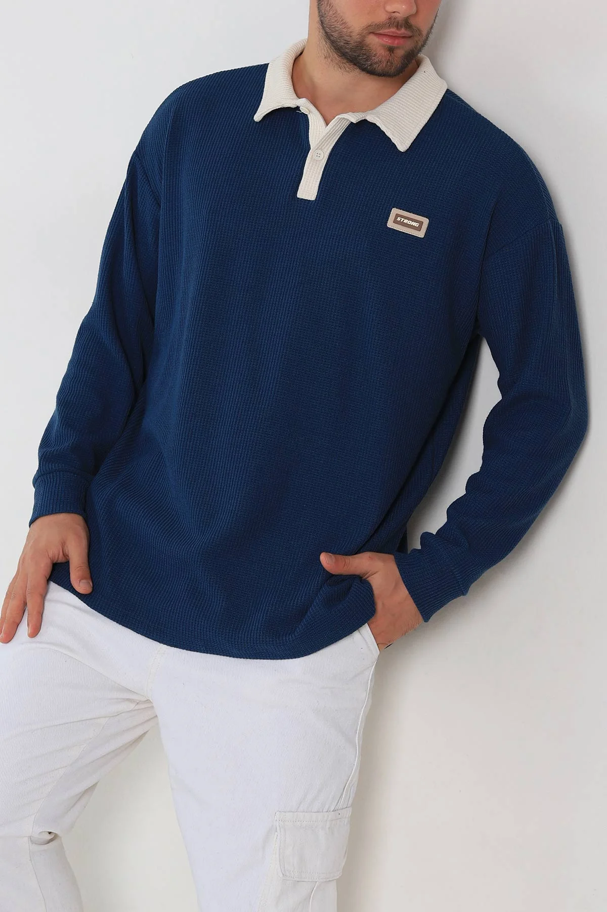 İndigo Releaxed Fit Petek Dokulu Polo Yaka Erkek Sweatshirt 315817
