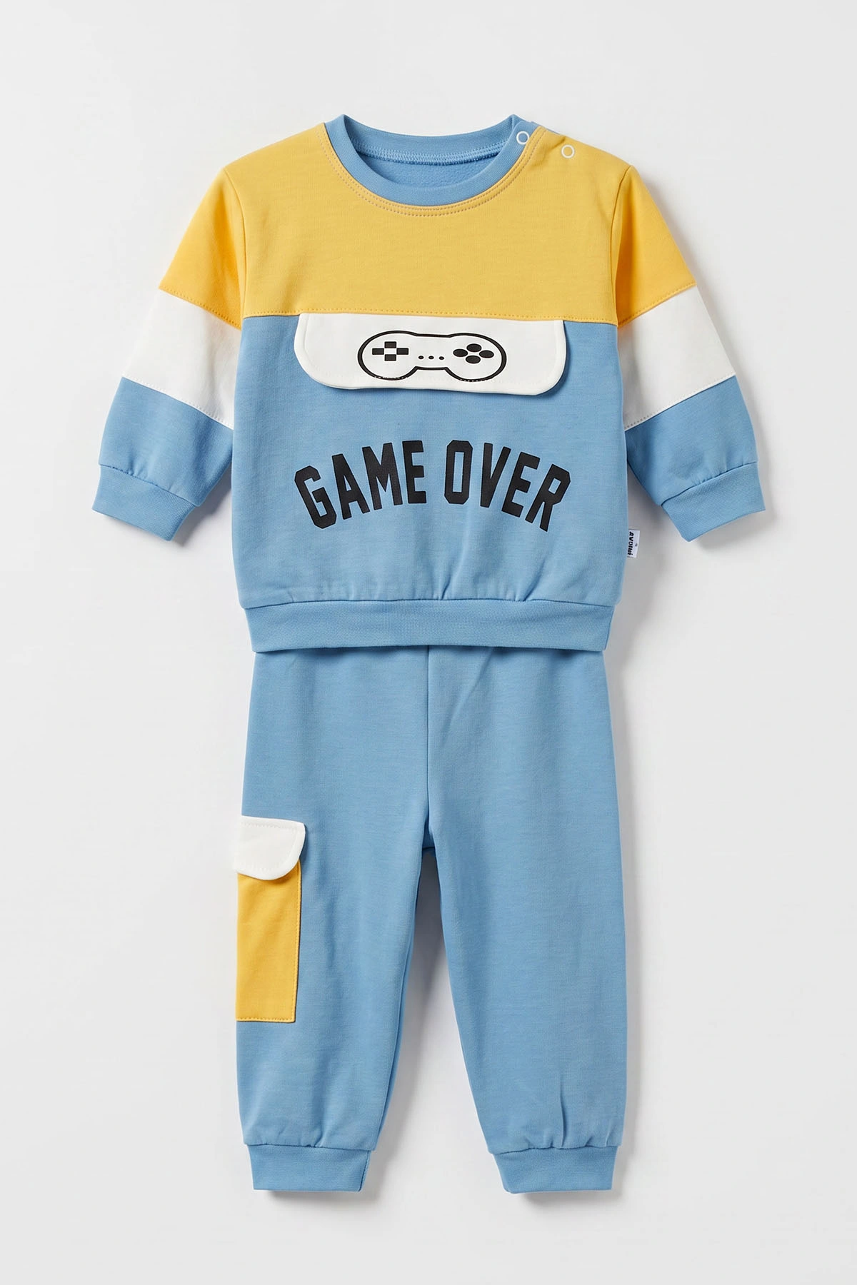 İndigo Sarı (9-24 Ay)Game Over Baskılı Garni Detay Lastikli Paça Penye Erkek Bebek Takım 480185