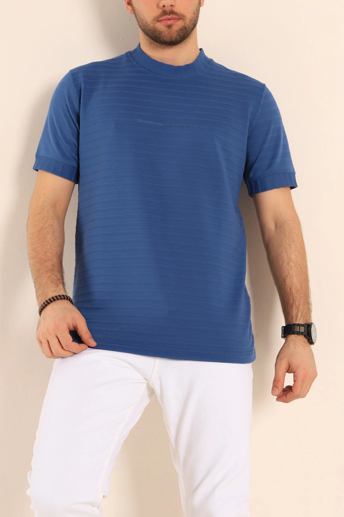 İndigo Slim Fit Çizgi Detay Likralı Erkek Tişört 248119
