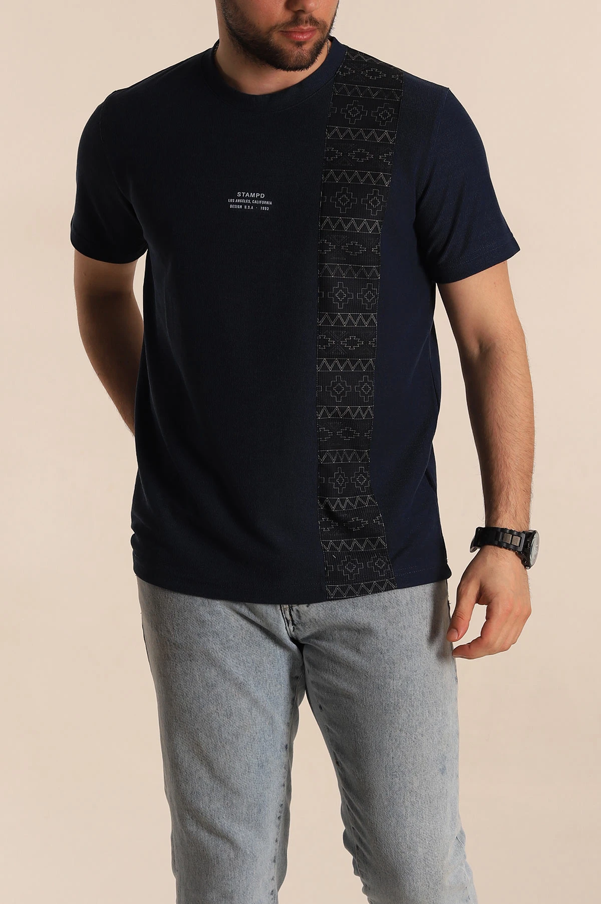 İndigo Slim fit Desenli Yazı Detay Erkek Tişört 268627