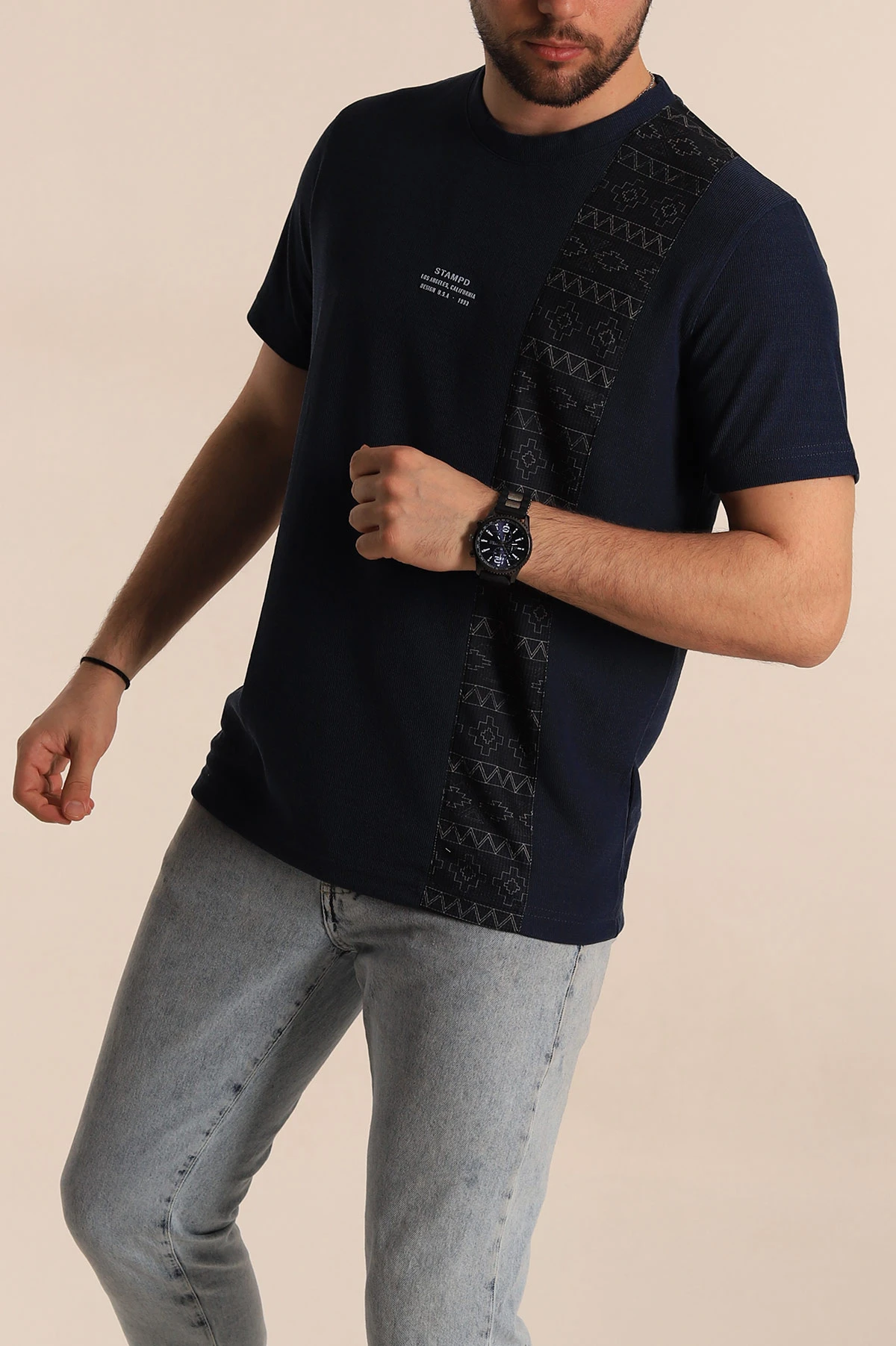 İndigo Slim fit Desenli Yazı Detay Erkek Tişört 268627
