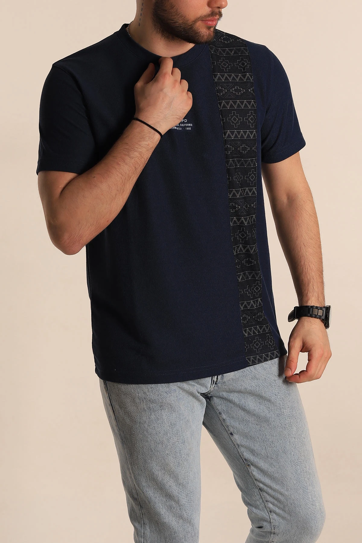 İndigo Slim fit Desenli Yazı Detay Erkek Tişört 268627