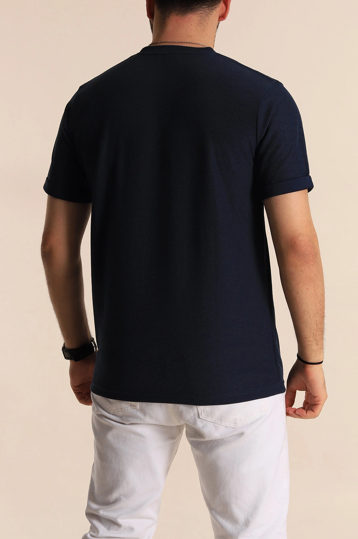 İndigo Slim Fit Etnik Desen Yamalı Duble Kol Erkek Tişört 268708
