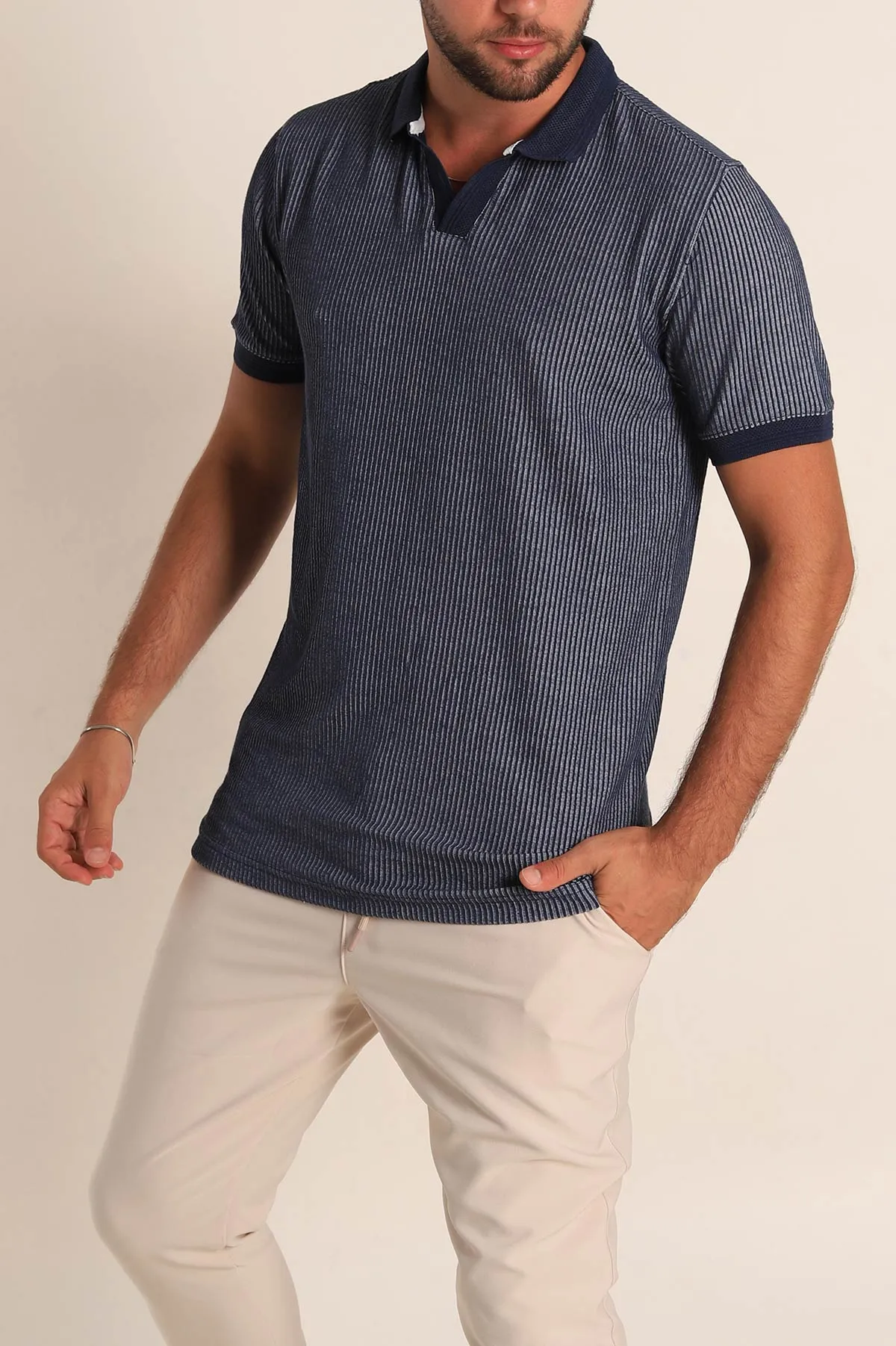İndigo Slim Fit Fitilli Doku Polo Yaka Erkek Tişört 262704
