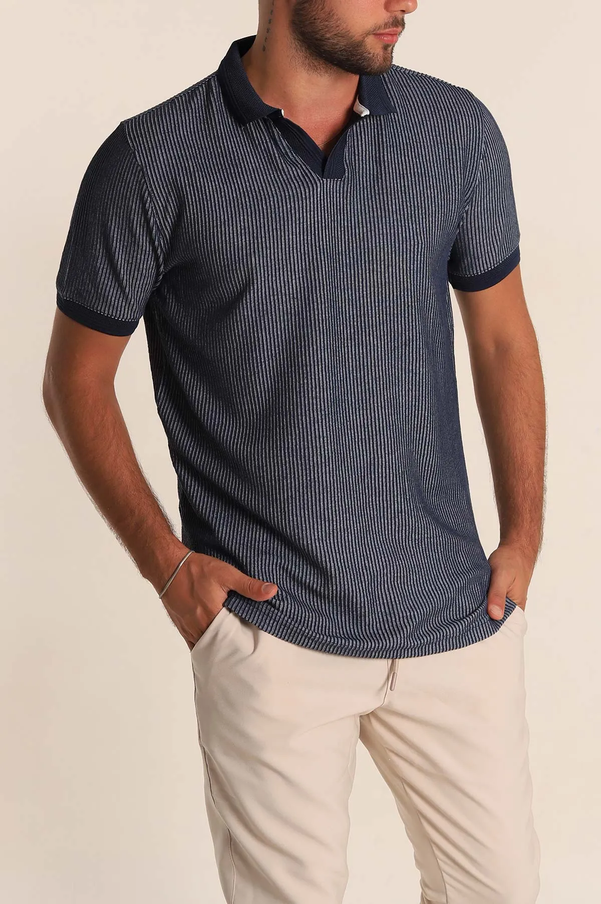 İndigo Slim Fit Fitilli Doku Polo Yaka Erkek Tişört 262704