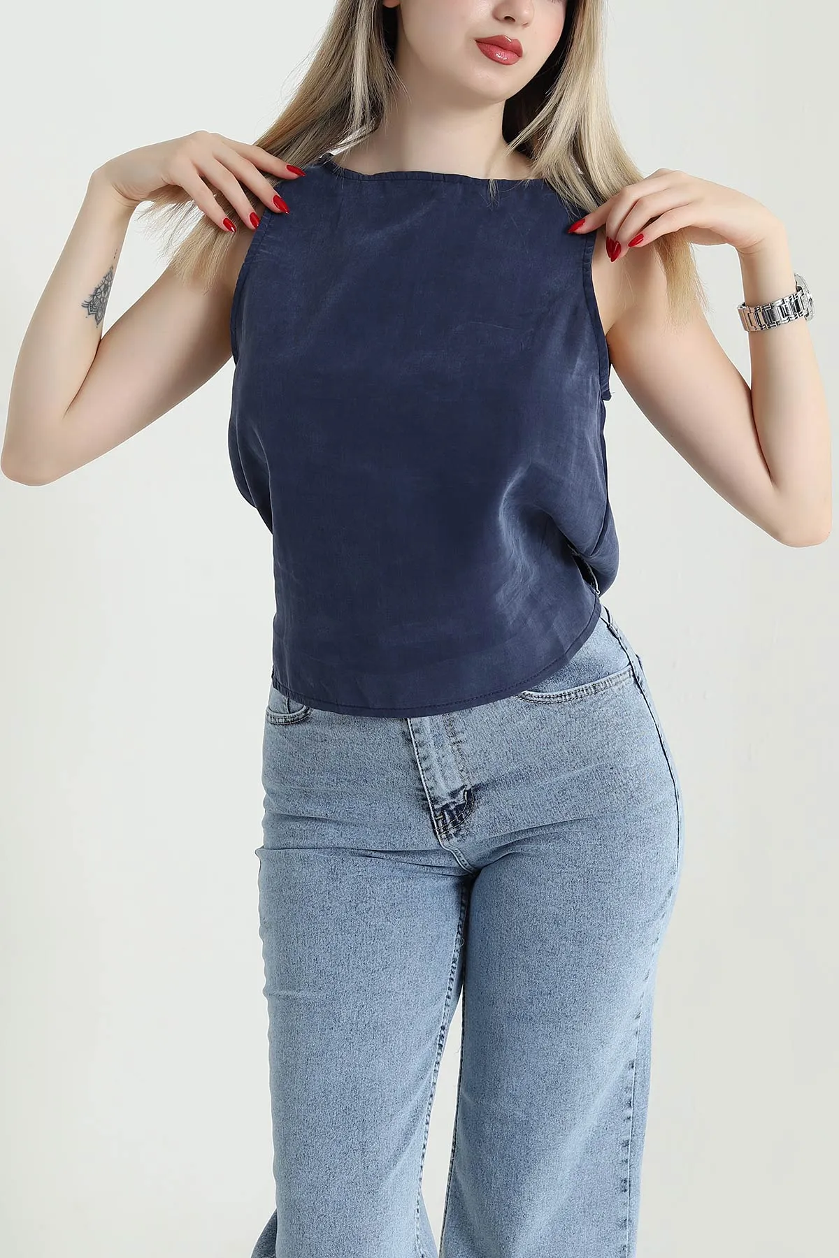 İndigo Tensel Modal Kolsuz Kadın Bluz 467145