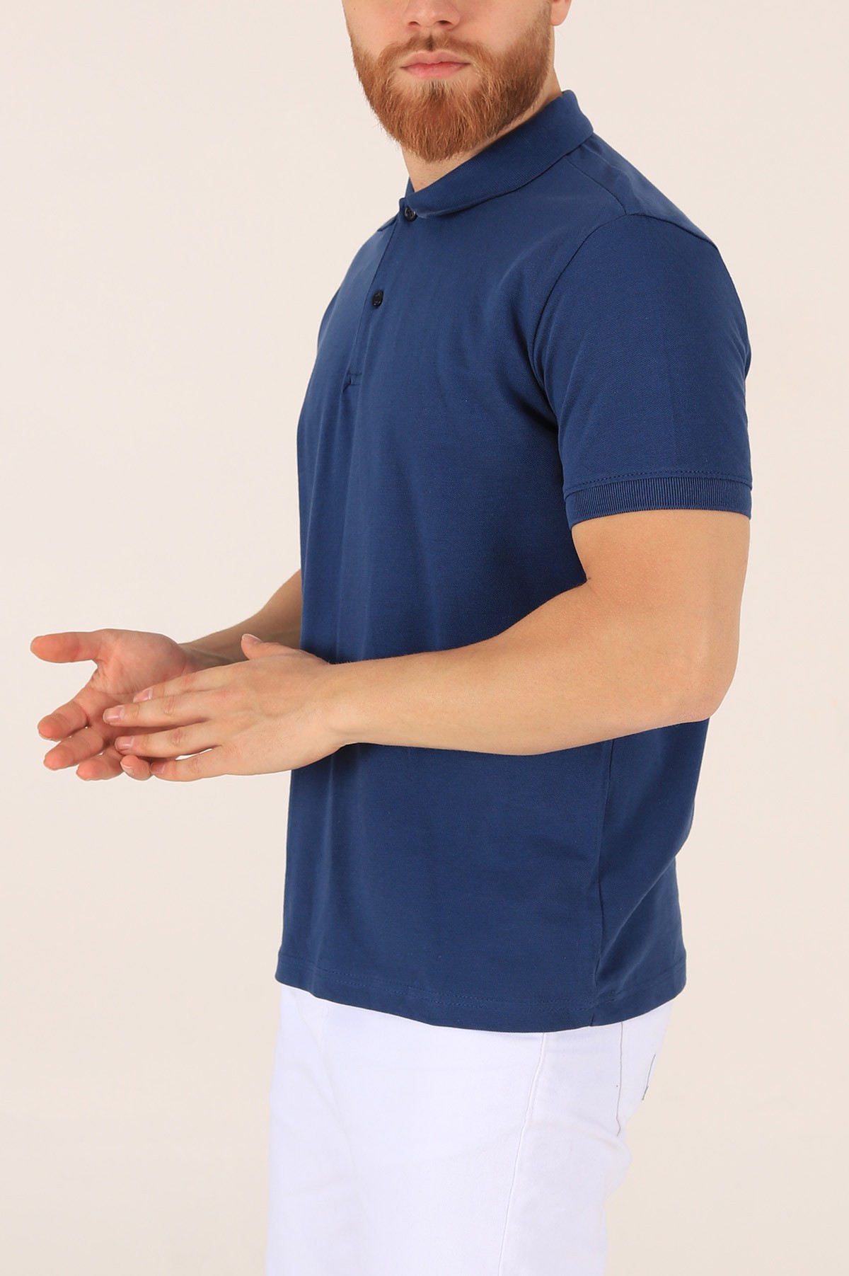 İndigo Yakalı Lakost Kumaş Erkek Tişört 173054