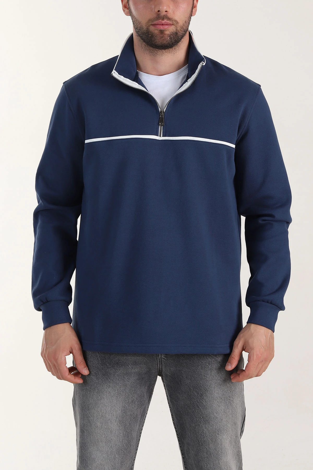 İndigo Yarım Fermuarlı Dik Yaka Erkek Sweatshirt 404822