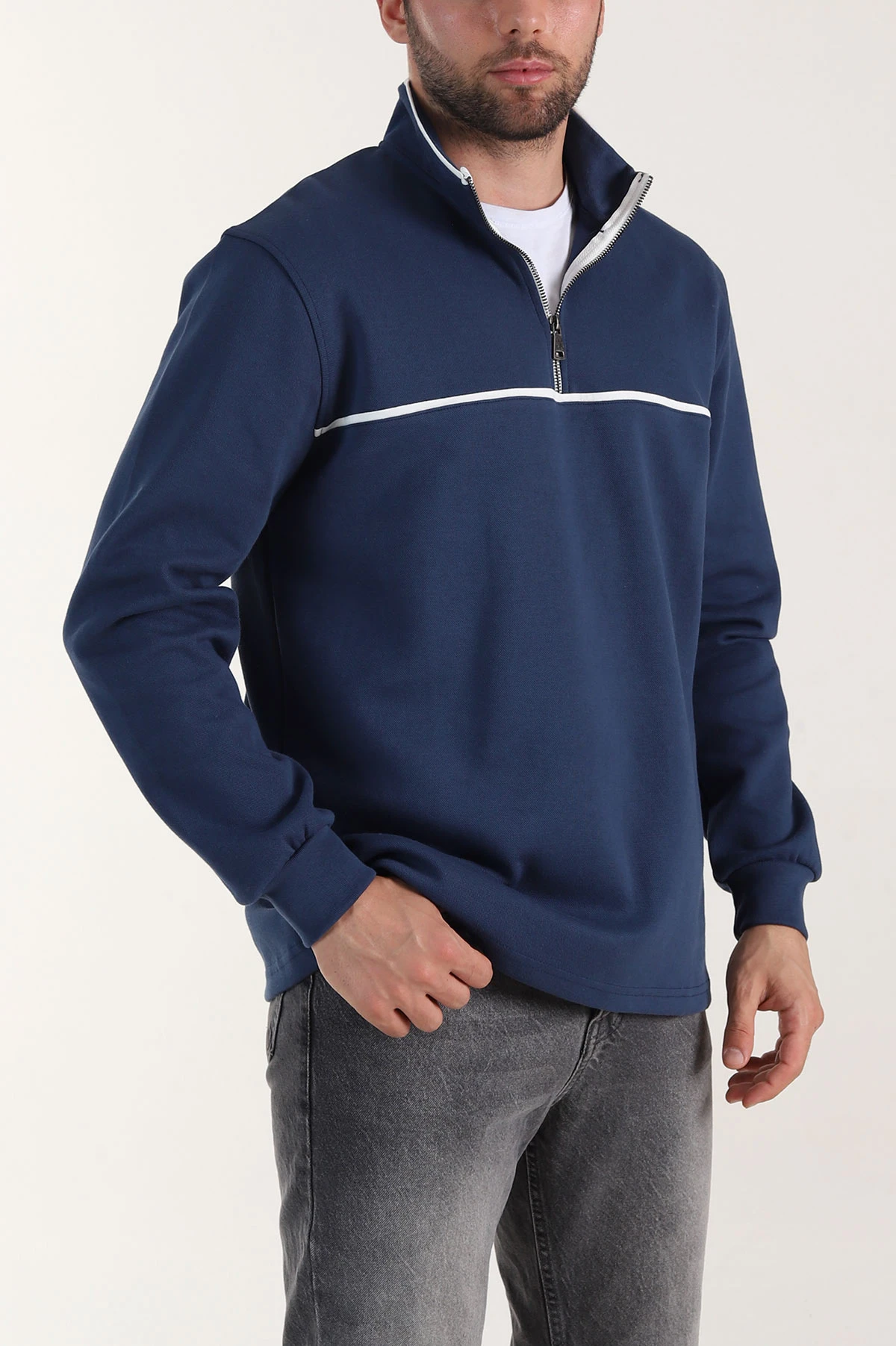 İndigo Yarım Fermuarlı Dik Yaka Erkek Sweatshirt 404822