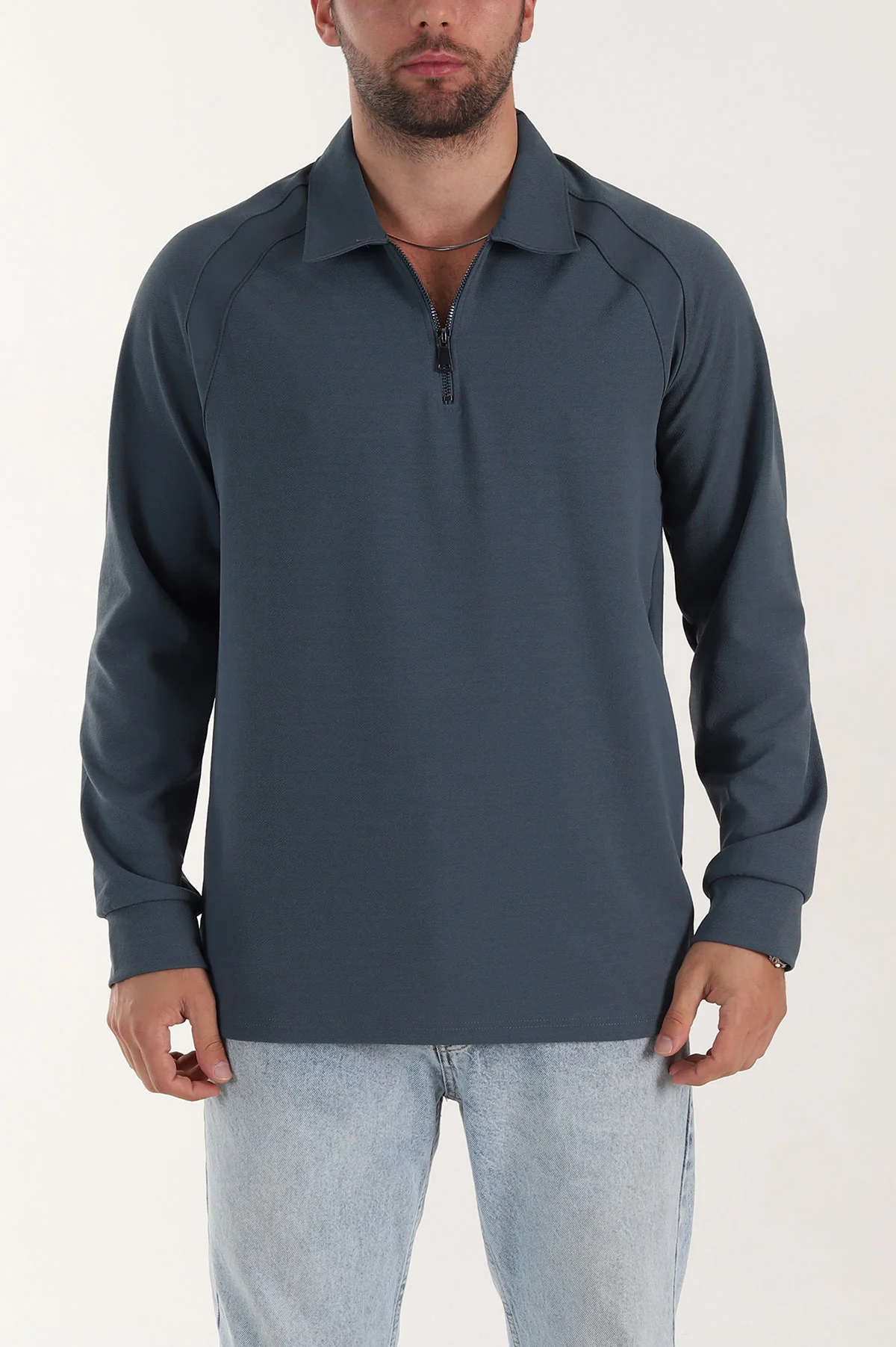 İndigo Yarım Fermuarlı Polo Yaka Erkek Sweatshirt 397126