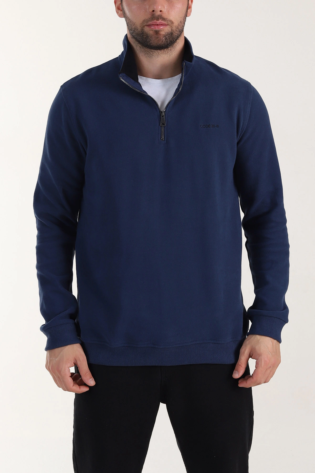 İndigo Yarım Fermuarlı Polo Yaka Erkek Sweatshirt 410879