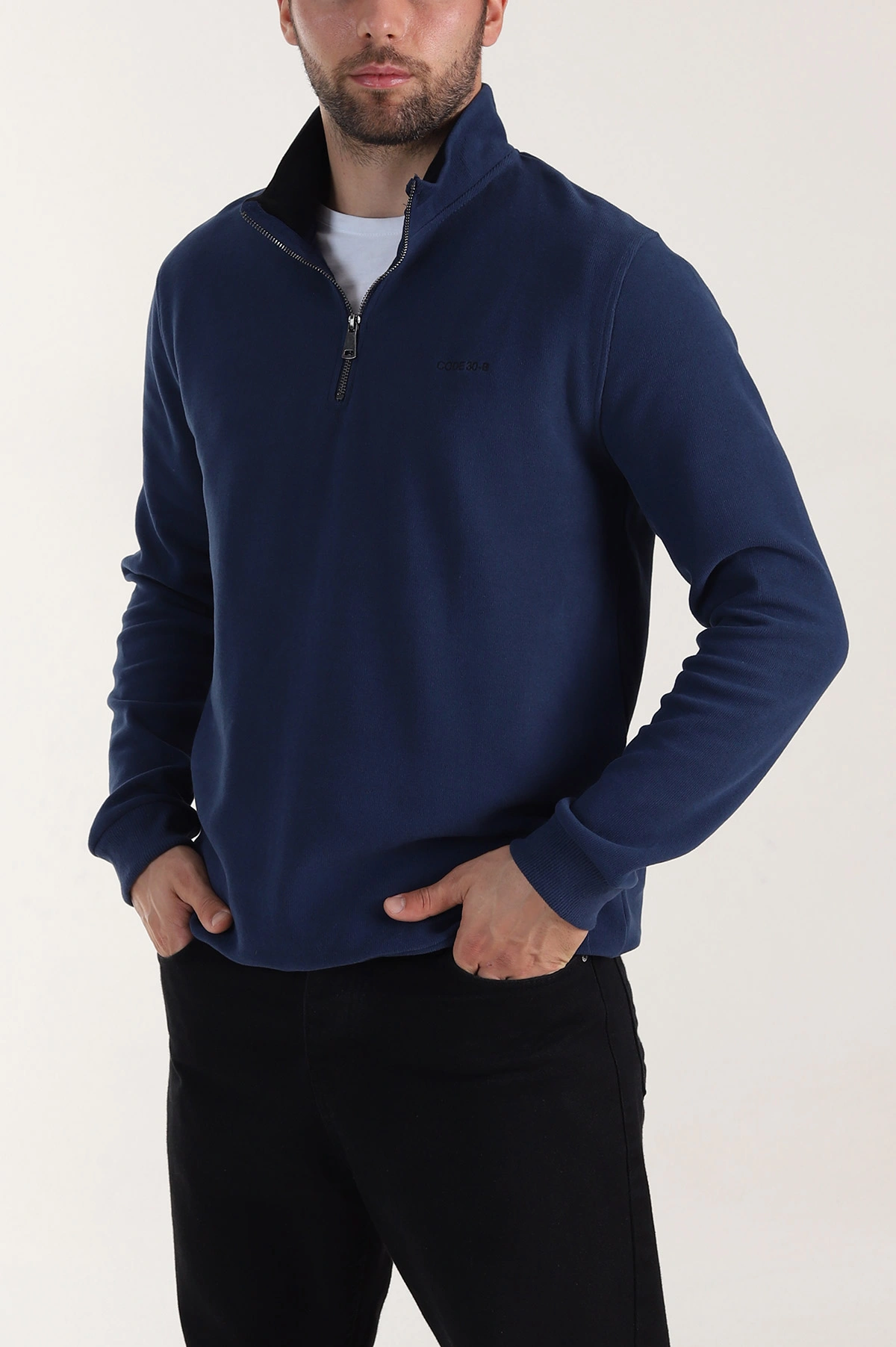 İndigo Yarım Fermuarlı Polo Yaka Erkek Sweatshirt 410879