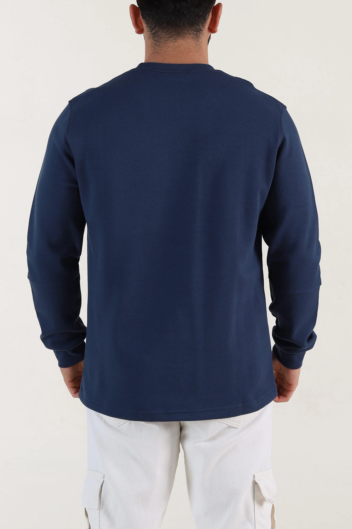 İndigo Yazı Detaylı Bisiklet Yaka Erkek Sweatshirt 396928