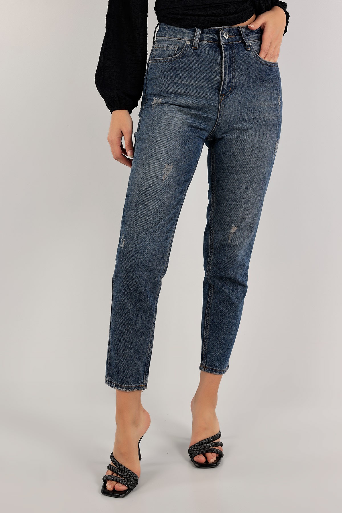 İndigo Yüksek Bel Mom Kot Pantolon 137750
