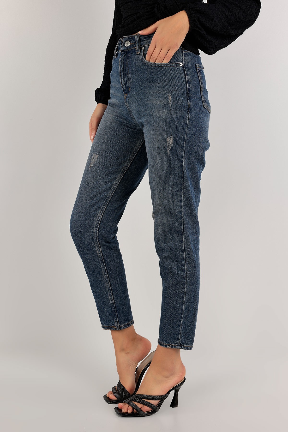İndigo Yüksek Bel Mom Kot Pantolon 137750