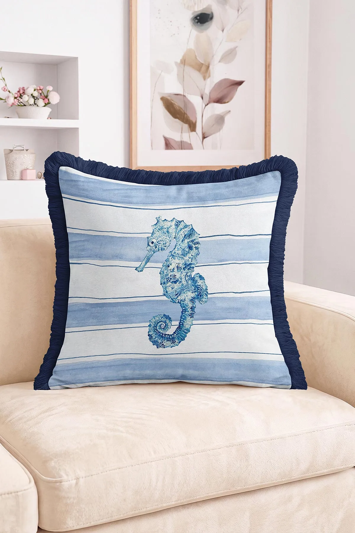 43x43 Cm Dijital Baskılı Fermuarlı Çift Taraflı Saçaklı Kırlent Kılıfı 483438