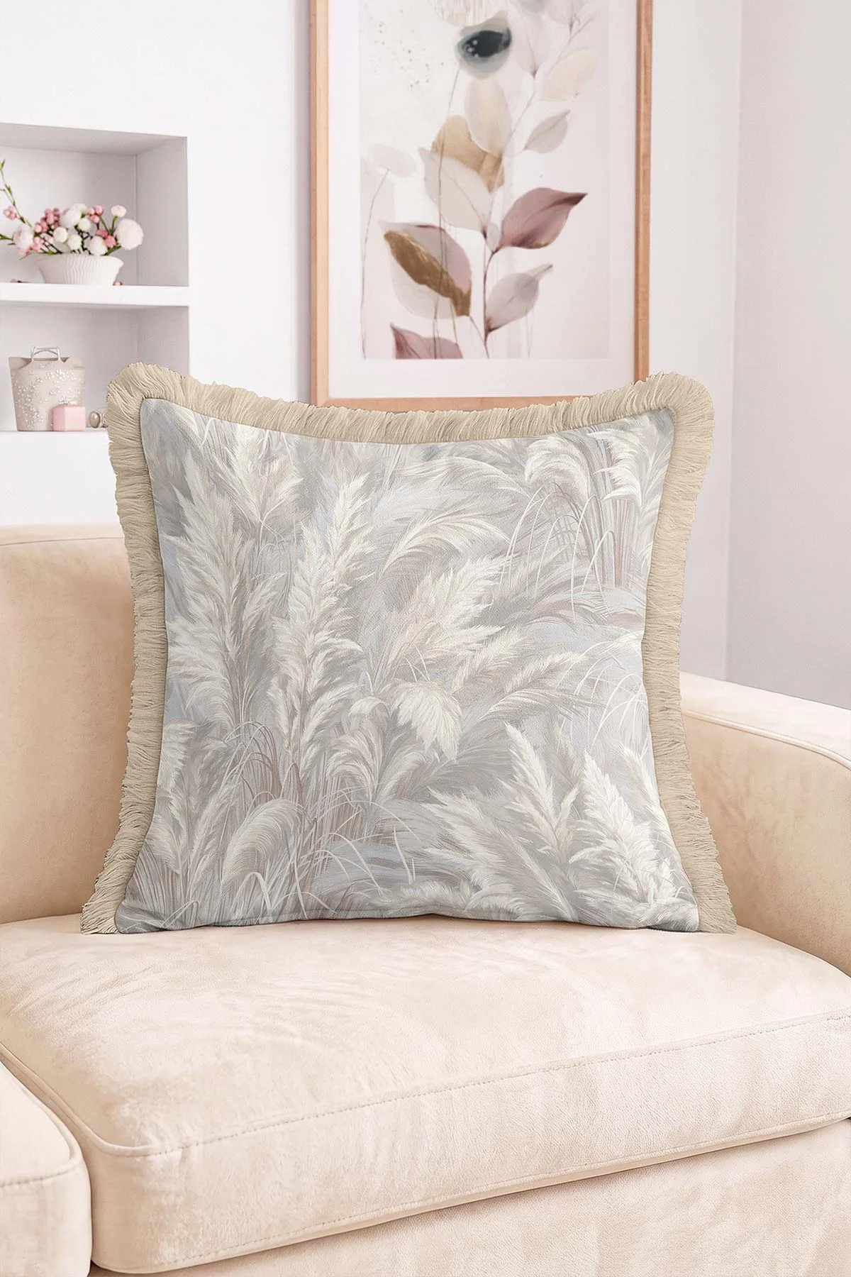 43x43 Cm Dijital Baskılı Fermuarlı Çift Taraflı Saçaklı Kırlent Kılıfı 483480
