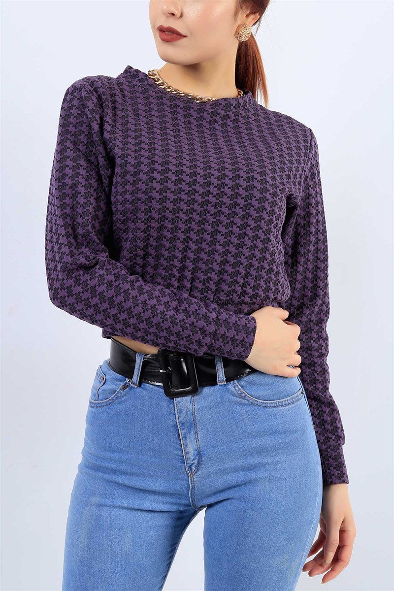 Kabartma Desenli Mor Sweat 21902B