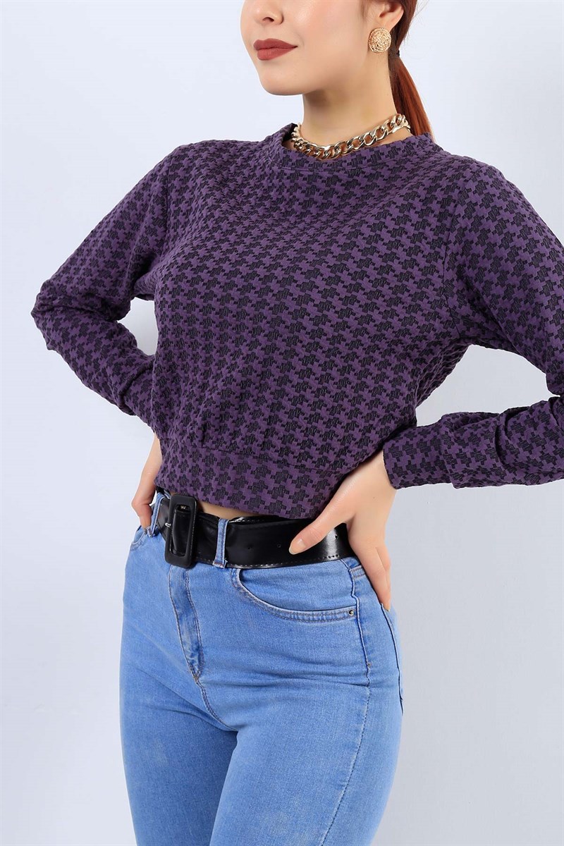 Kabartma Desenli Mor Sweat 21902B