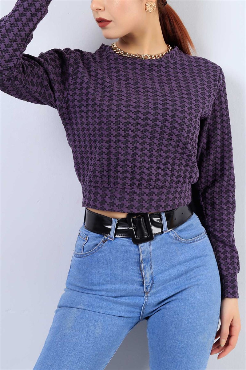 Kabartma Desenli Mor Sweat 21902B