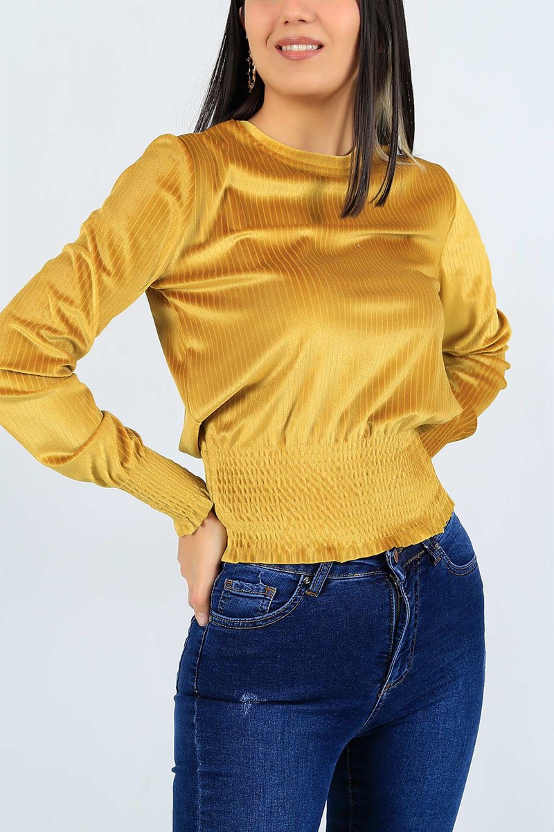 Kadife Beli Gipeli Hardal Bluz 23796B