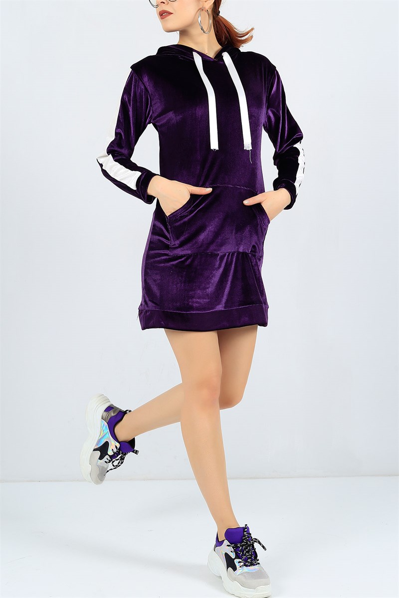 Kadife Cep Detay Mor Tunik 23843B