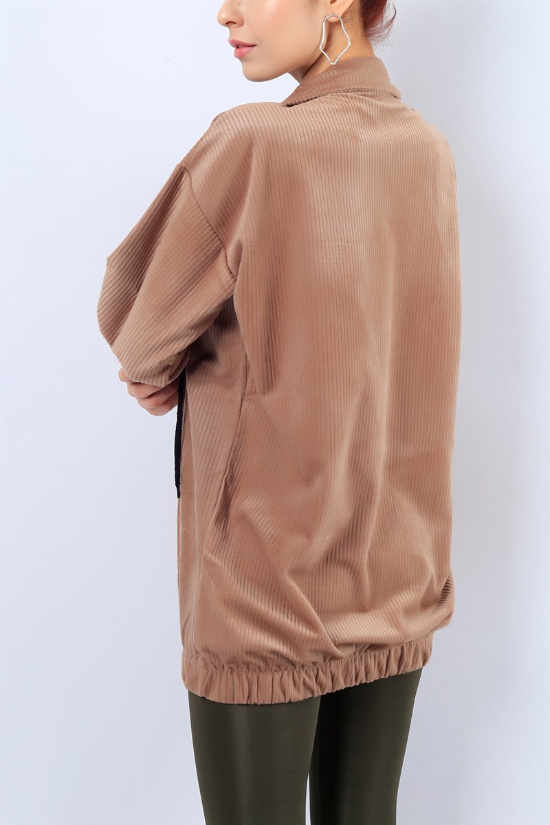 Kadife Fitilli Cepli Vizon Bayan Sweat 20579B
