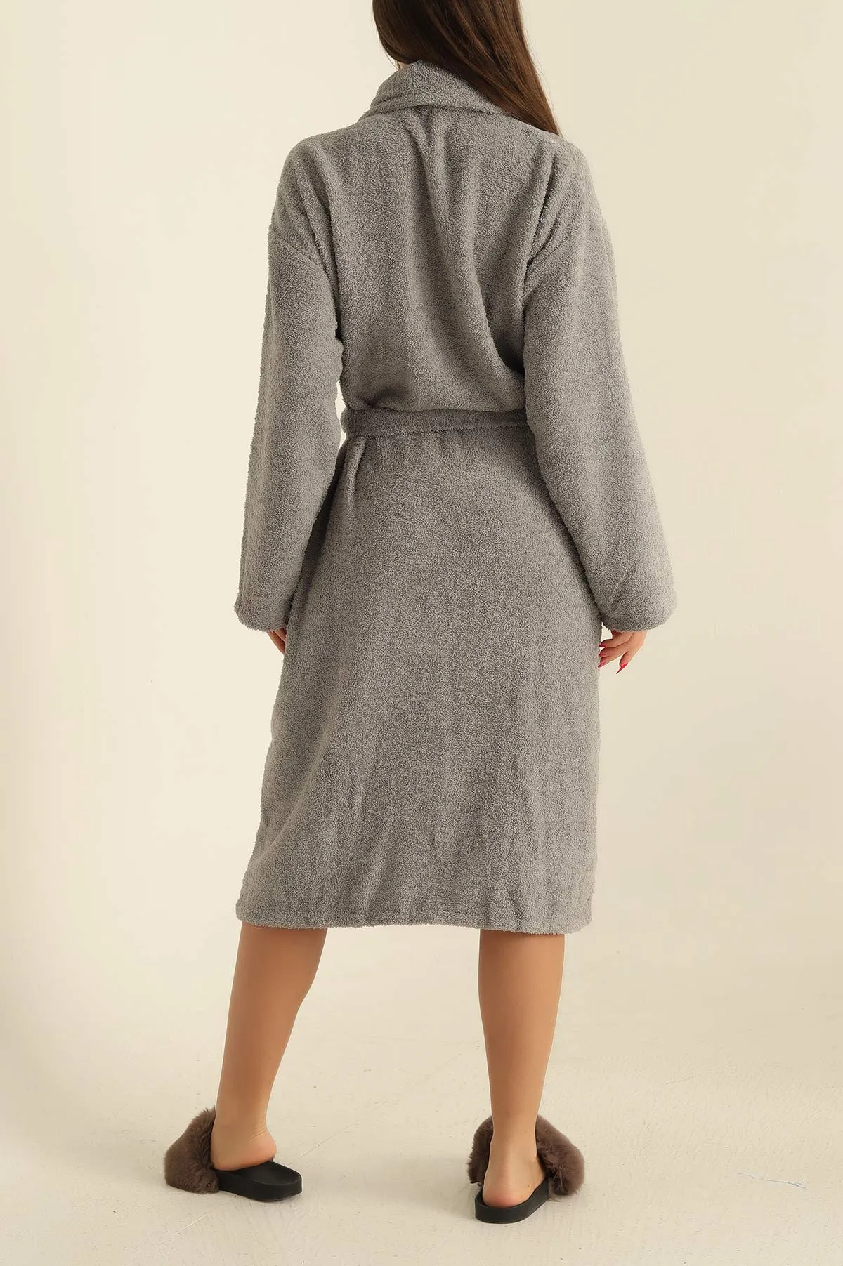 Unisex Antrasit Cep Detaylı Pamuklu Bornoz 279884