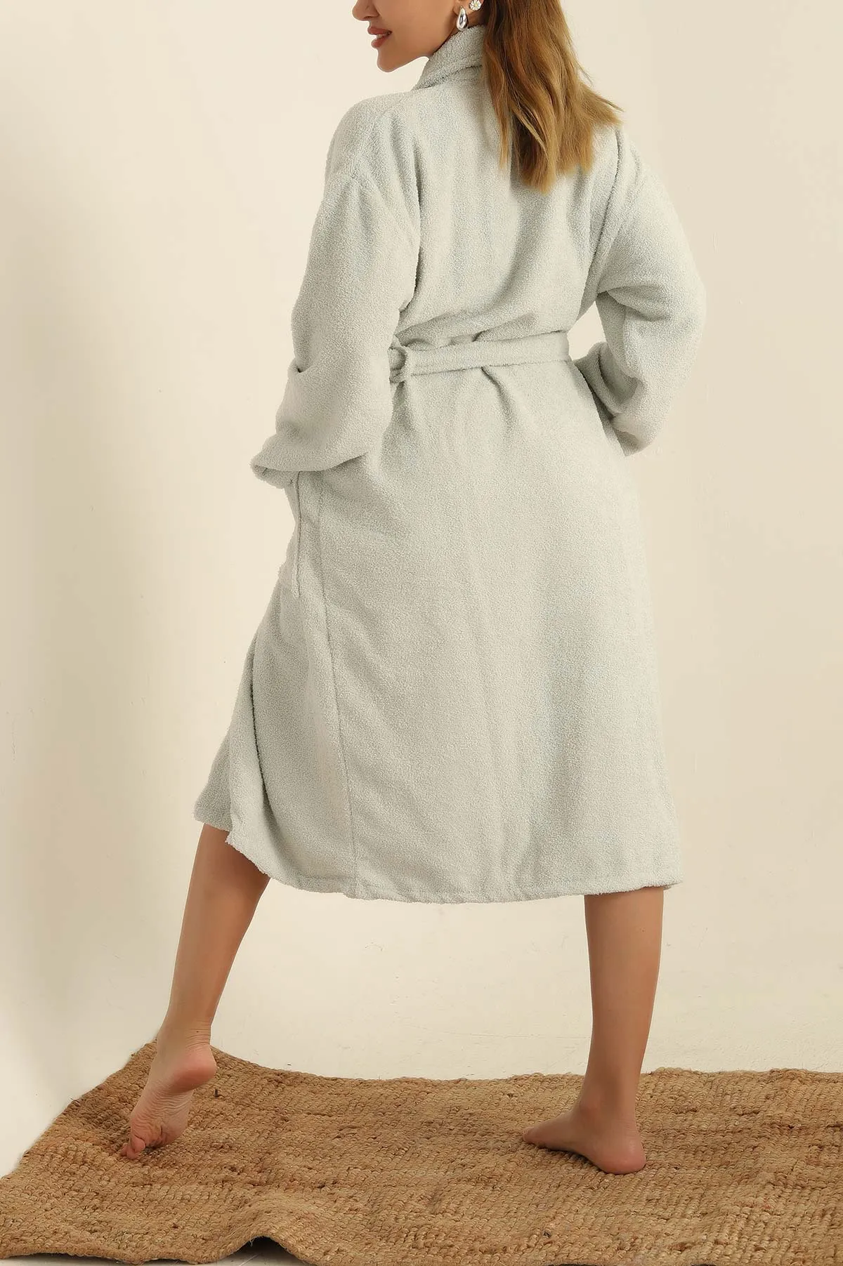 Unisex Su Yeşili Cep Detaylı Pamuklu Bornoz 279887