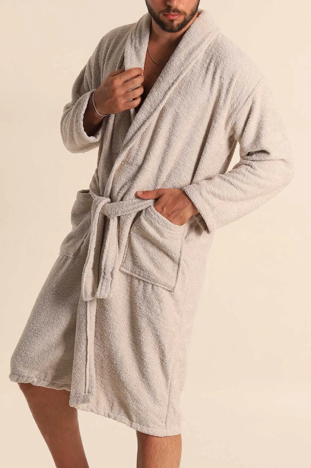 Unisex Taş Cep Detaylı Pamuklu Bornoz 279888