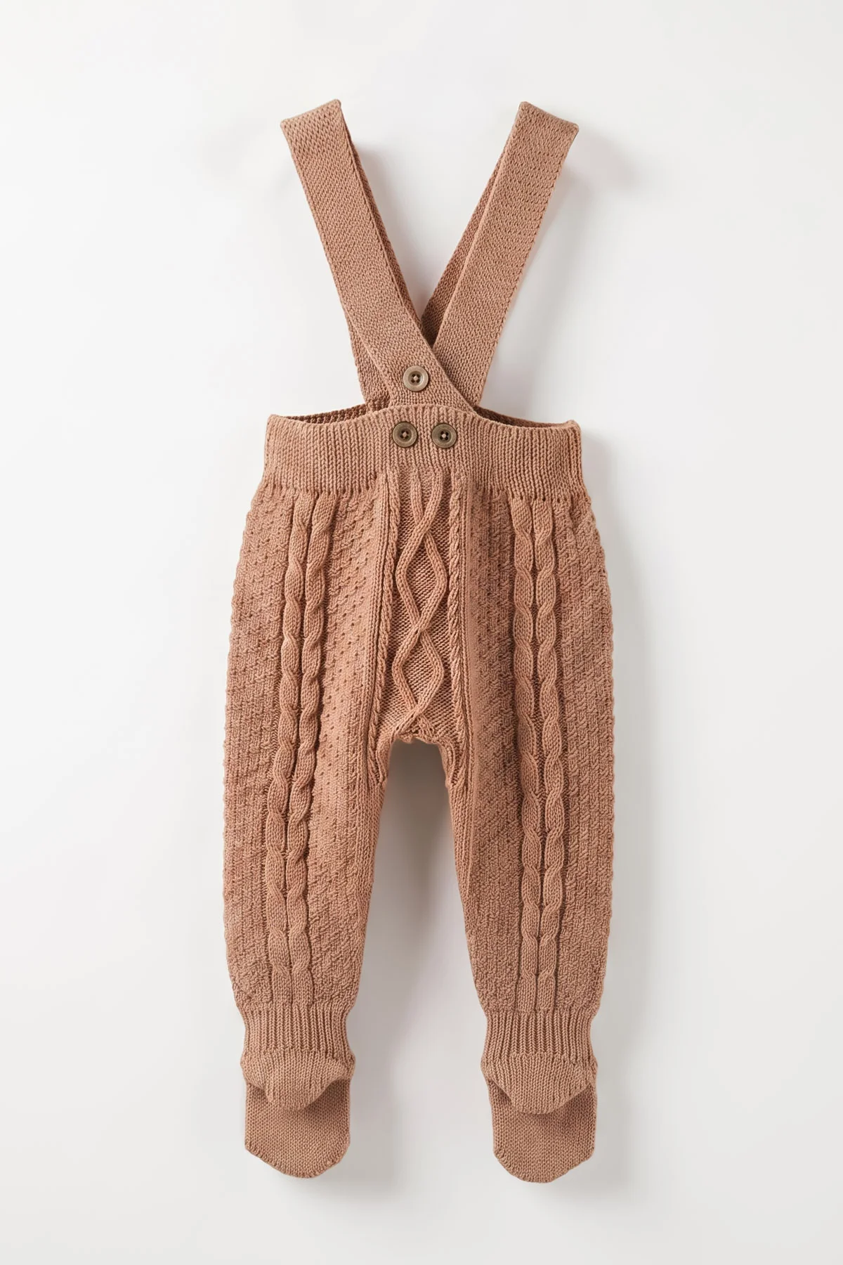 Kahve (0-12 Ay) Örgülü Ayaklı Unisex Bebek Triko Salopet 474321