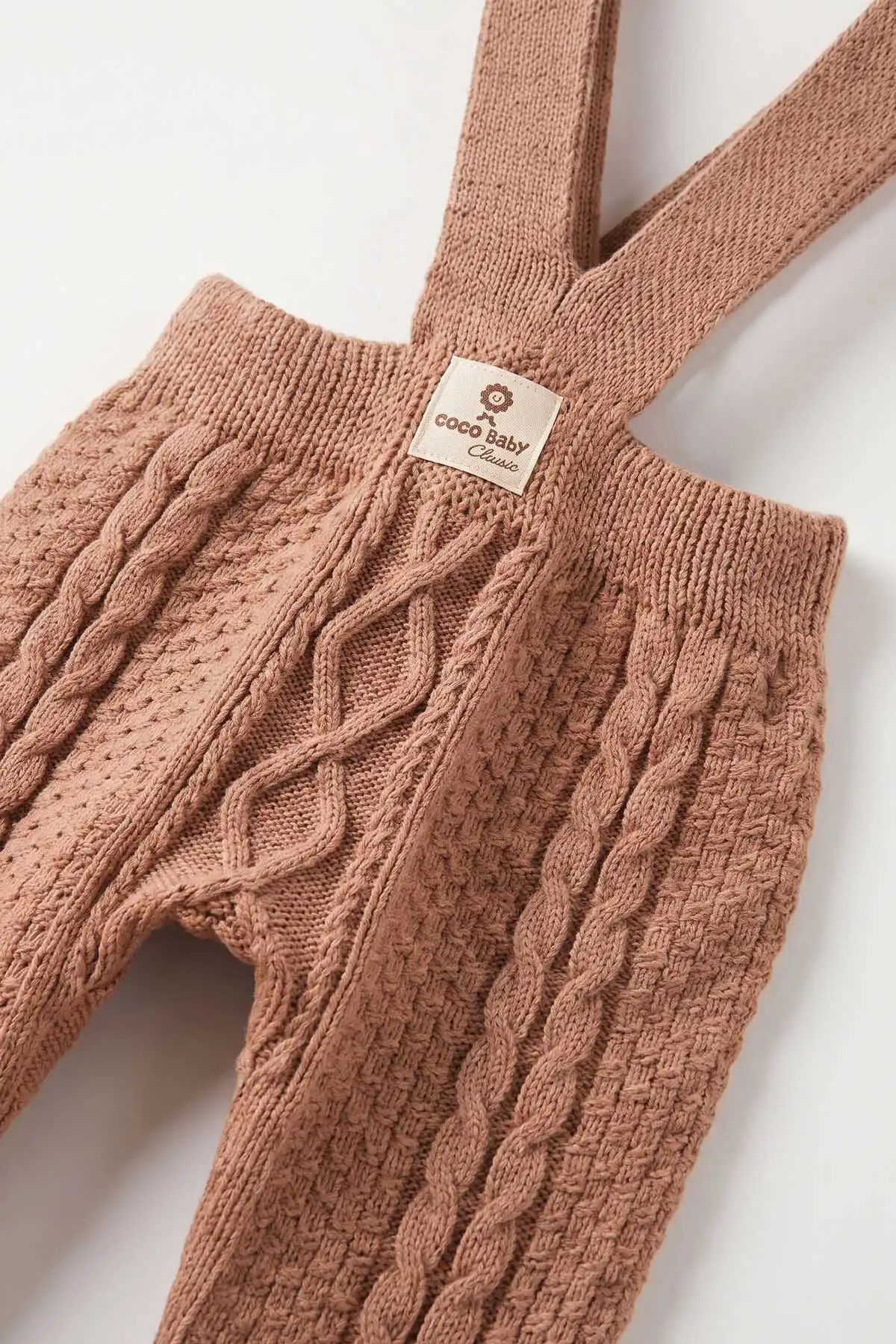 Kahve (0-12 Ay) Örgülü Ayaklı Unisex Bebek Triko Salopet 474321