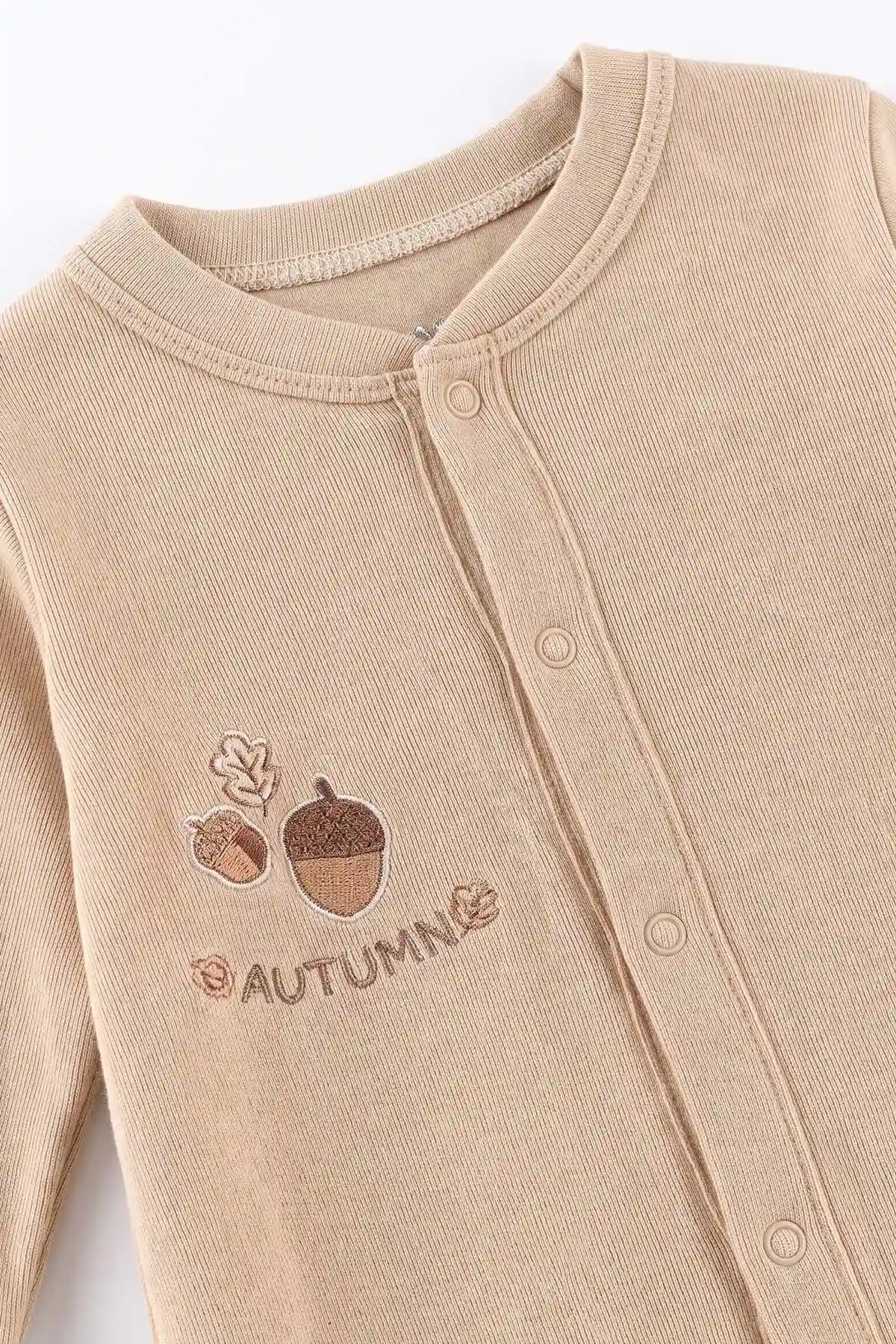 Kahve (0-3 Ay) Autumn Baskılı Patikli 2'li Erkek Bebek Tulum 486927