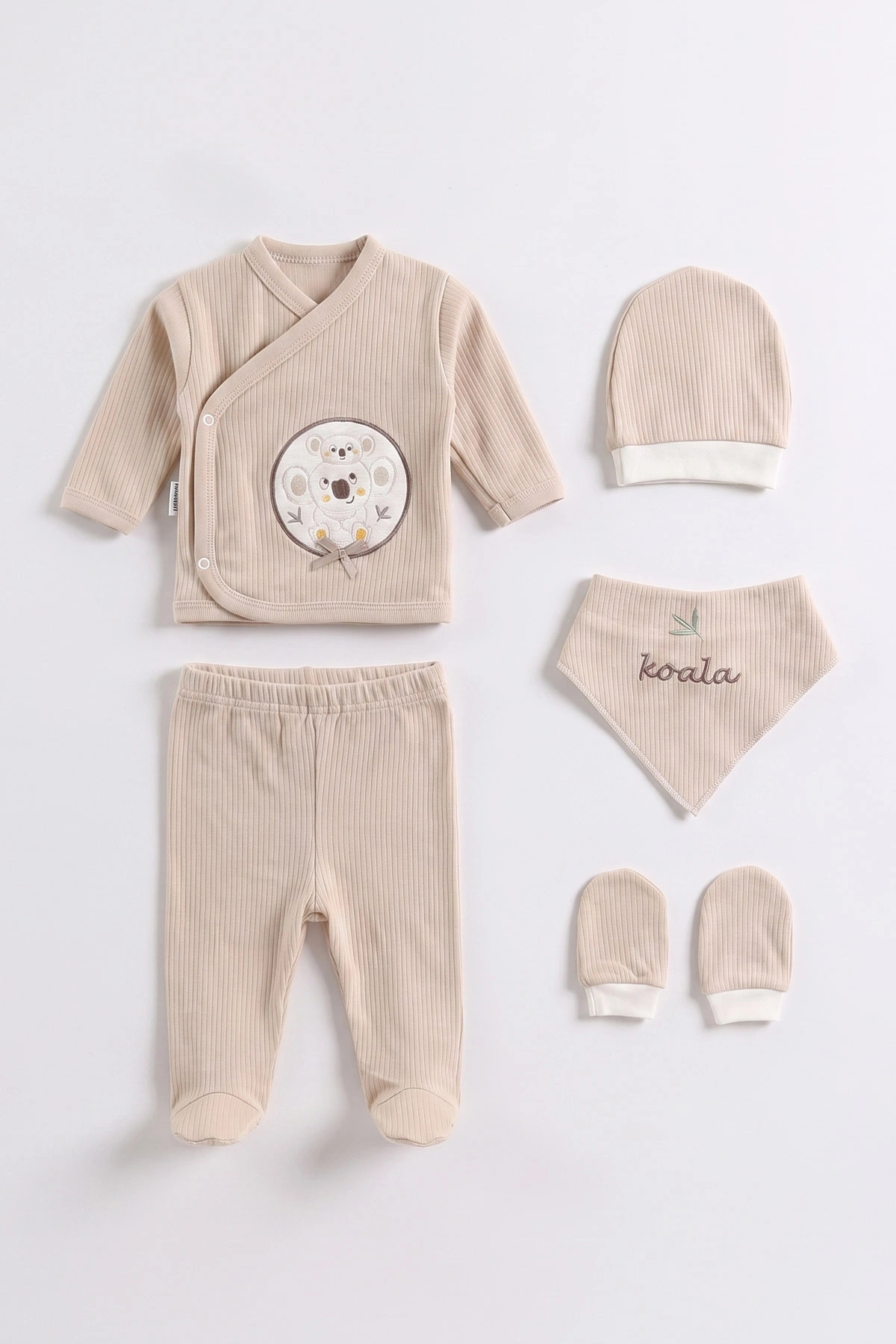 Kahve (0-3 Ay) Koala Nakışlı Yeni Doğan 5'li Bebek Zıbın Seti 475365