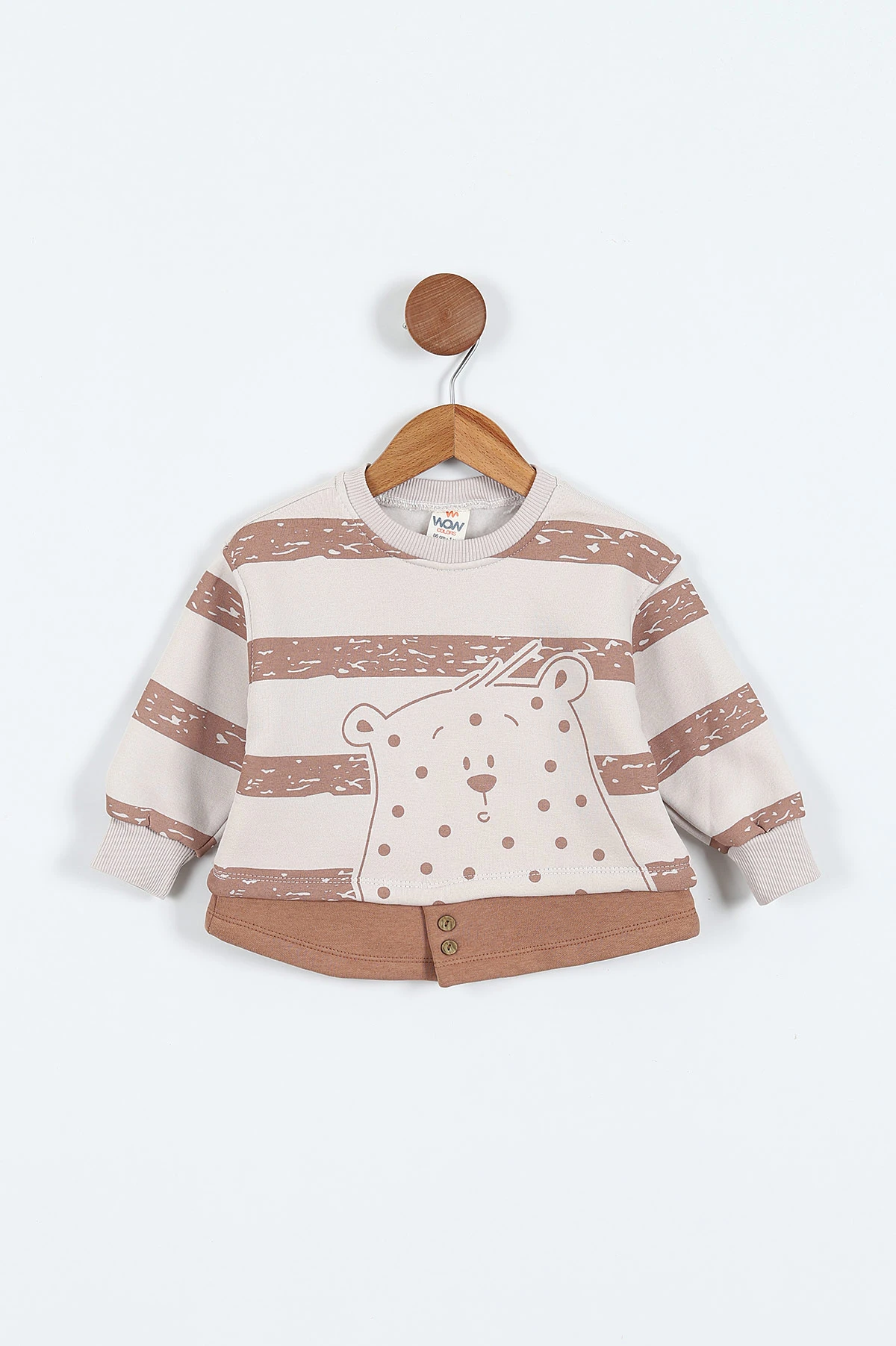 Kahve (0-4 Yaş) Çizgili Hayvan Baskılı 3 İp Şardonlu Erkek Çocuk Sweatshirt 417552