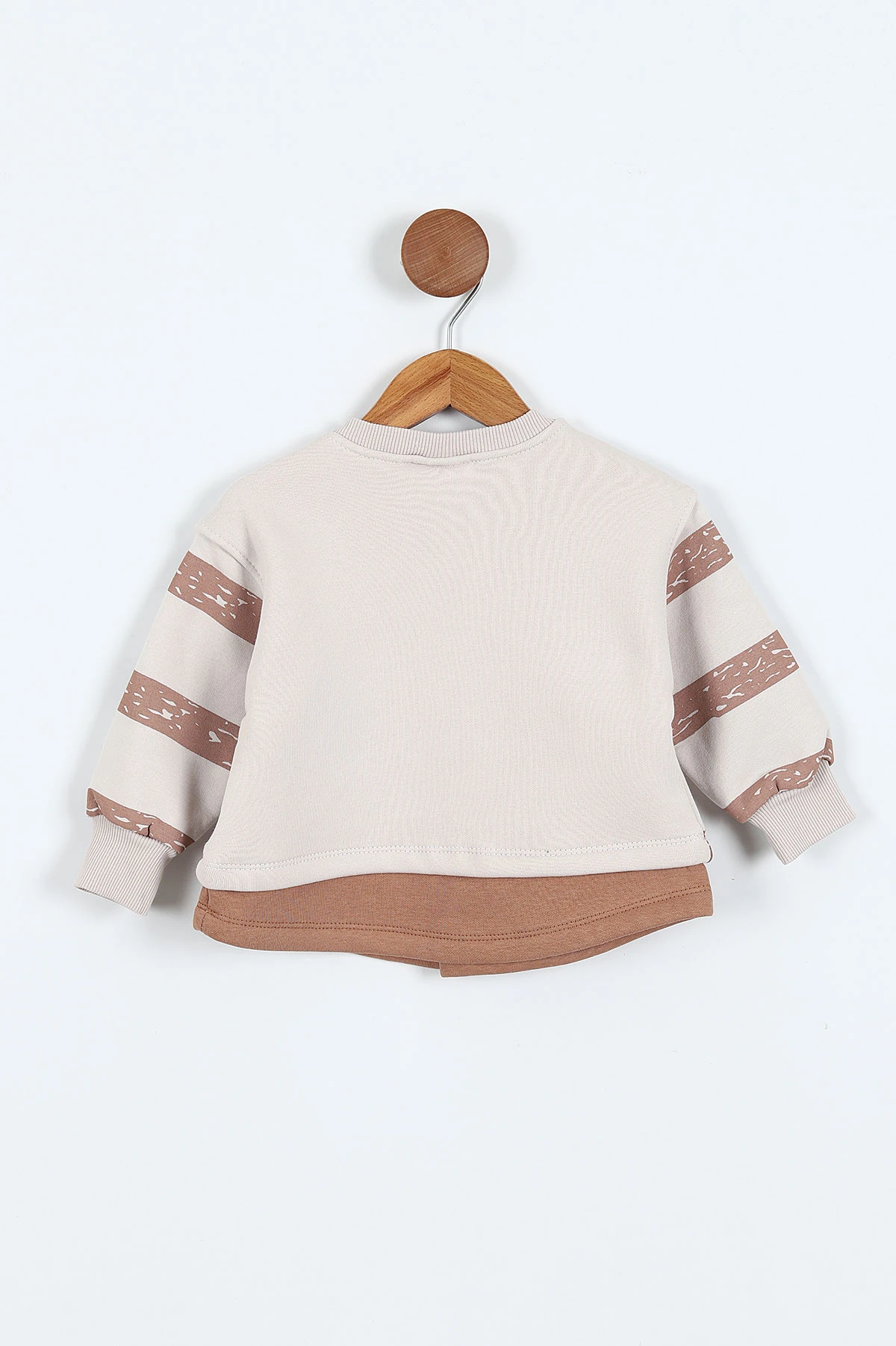 Kahve (0-4 Yaş) Çizgili Hayvan Baskılı 3 İp Şardonlu Erkek Çocuk Sweatshirt 417552