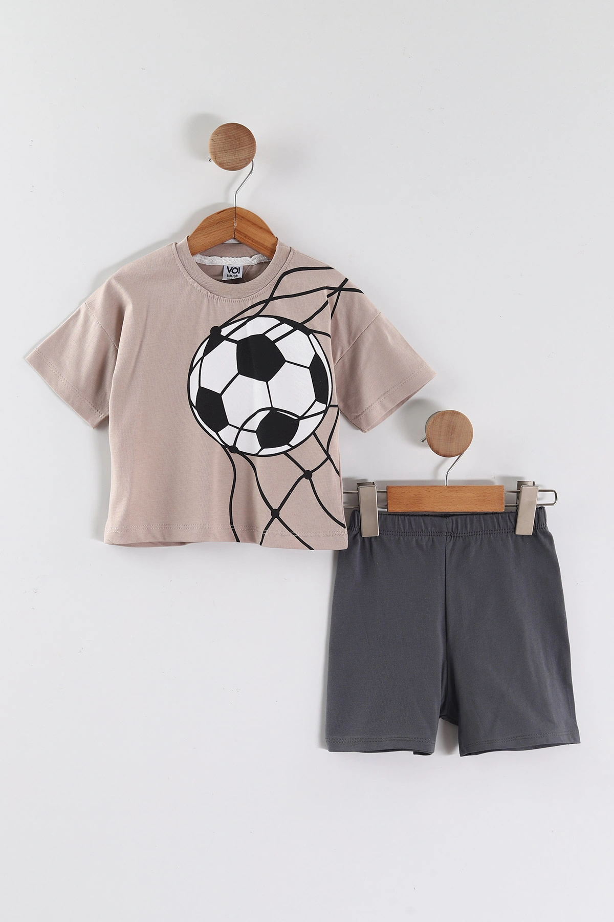 Kahve (0-4 Yaş) Futbol Topu Baskılı Tişörtlü Şortlu Süprem Erkek Çocuk Yazlık Takım 457379