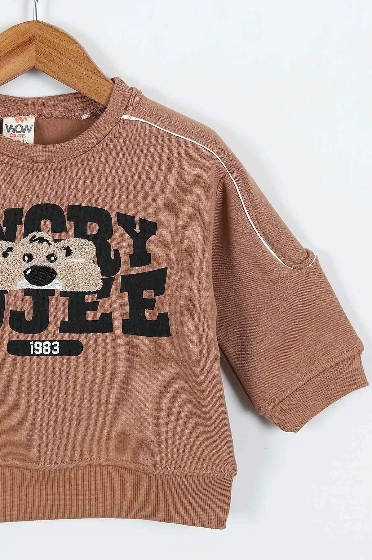 Kahve (0-4 Yaş)Gujje Baskılı Biye Detaylı  3  İp Şardonlu Erkek Çocuk Sweatshirt 417565