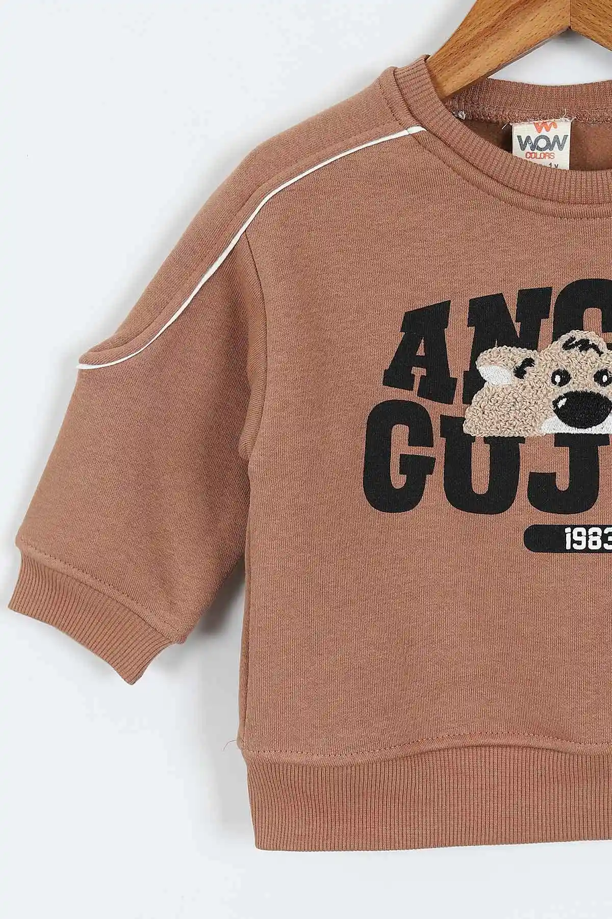 Kahve (0-4 Yaş)Gujje Baskılı Biye Detaylı  3  İp Şardonlu Erkek Çocuk Sweatshirt 417565