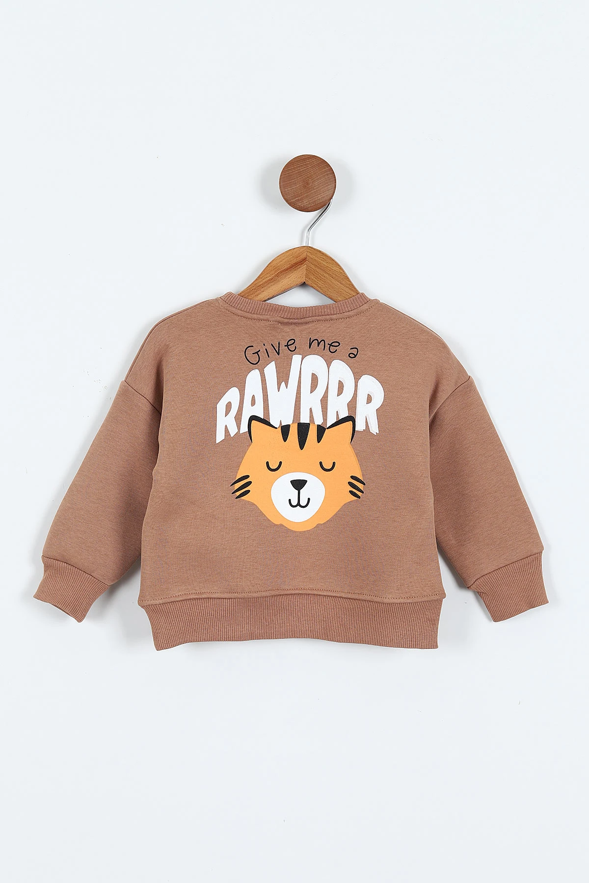 Kahve (0-4 Yaş)Rawr Baskılı  3  İp Şardonlu Erkek Çocuk Sweatshirt 415032
